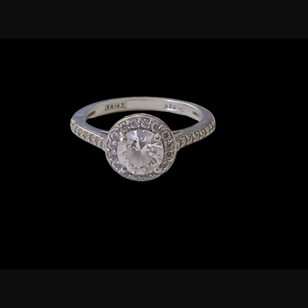 925 Sterling Silver Round Cut Halo Size 8.75 Statement Engagement Ring - Picture 6 of 9